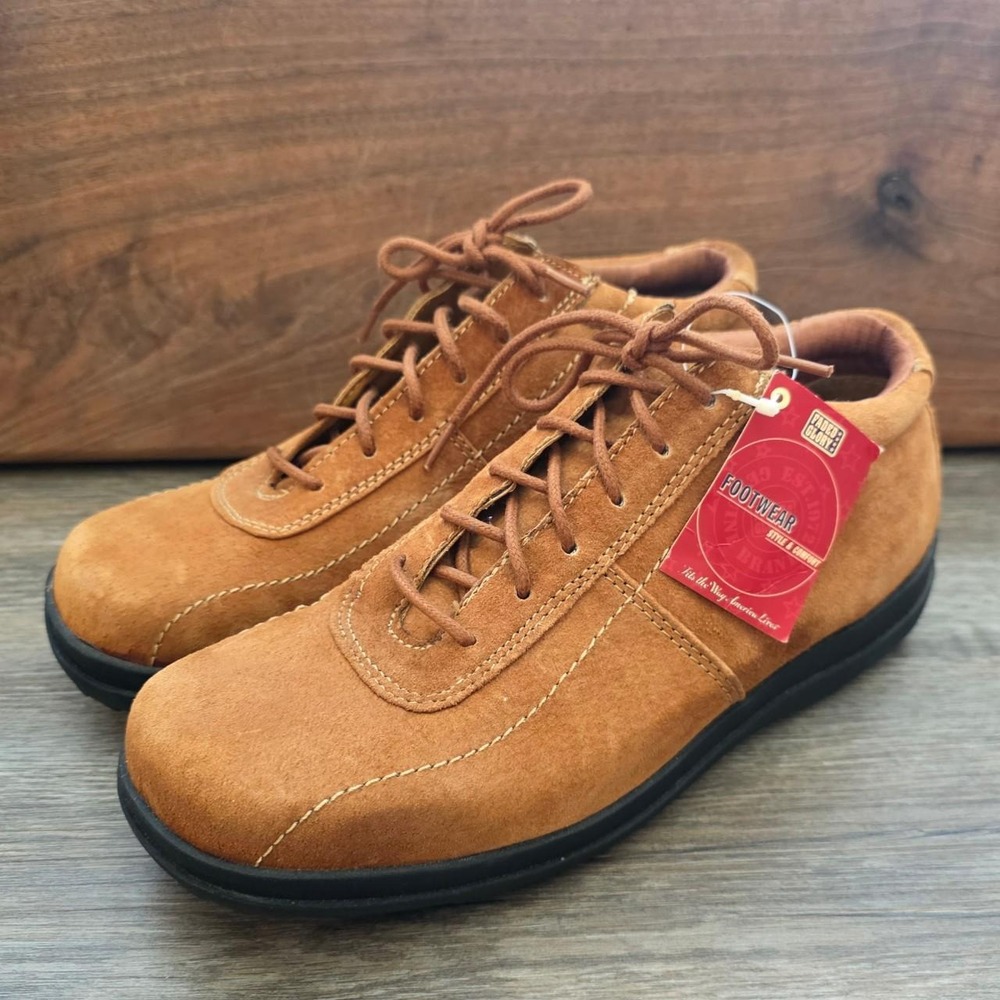 Faded Glory Vintage 90s Suede Square Toe Lace Up Boots Rust Brown Womens 8.5 NWT